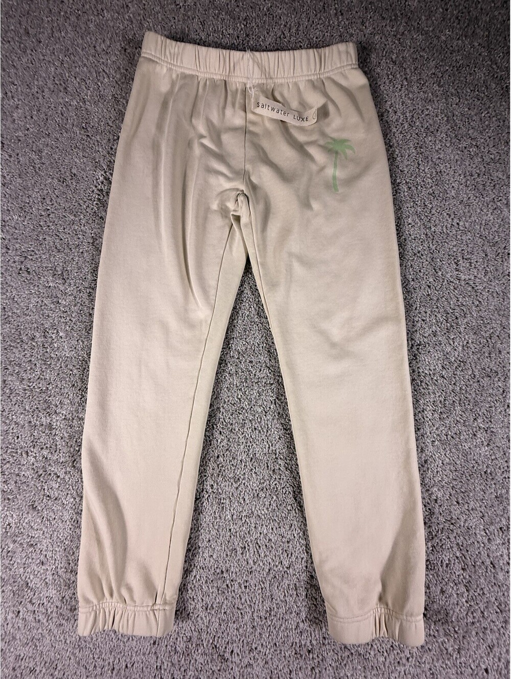 NWT Saltwater Luxe Sweatpants Women’s Size Small Beige With Palm Tree